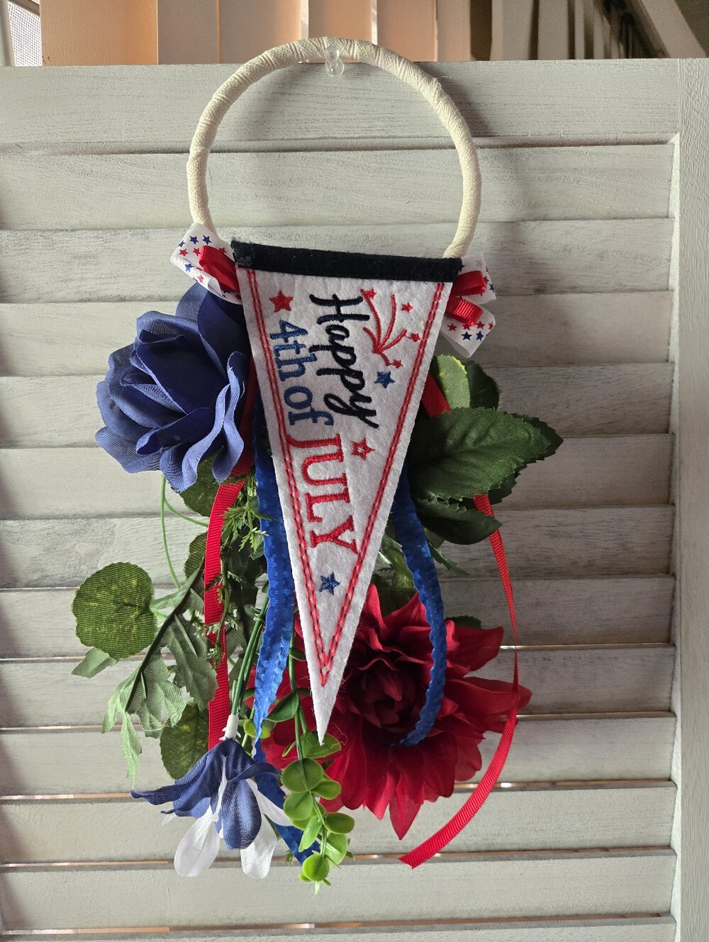 Handmade OOAK 4th of July Door Hanger Door Knob Hanger USA Patriotic Floral NWT